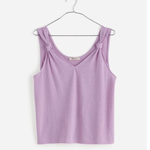 Madewell Knotted Strap Tank Top Linen Blend Lightweight Relaxed Purple L NWT - Picture 1 of 11